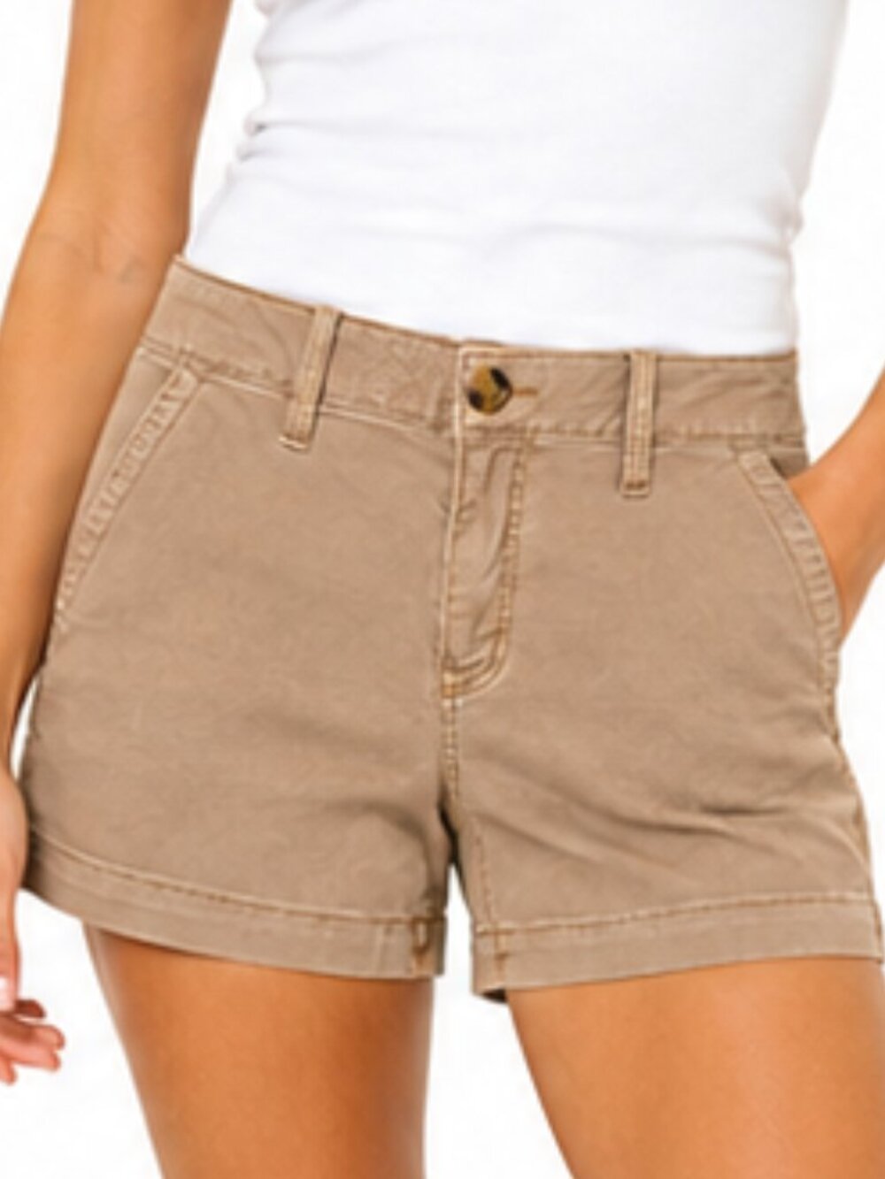 AMERICAN EAGLE Khaki Midi Super Stretch Shorts Mid Rise Size 4 NWT